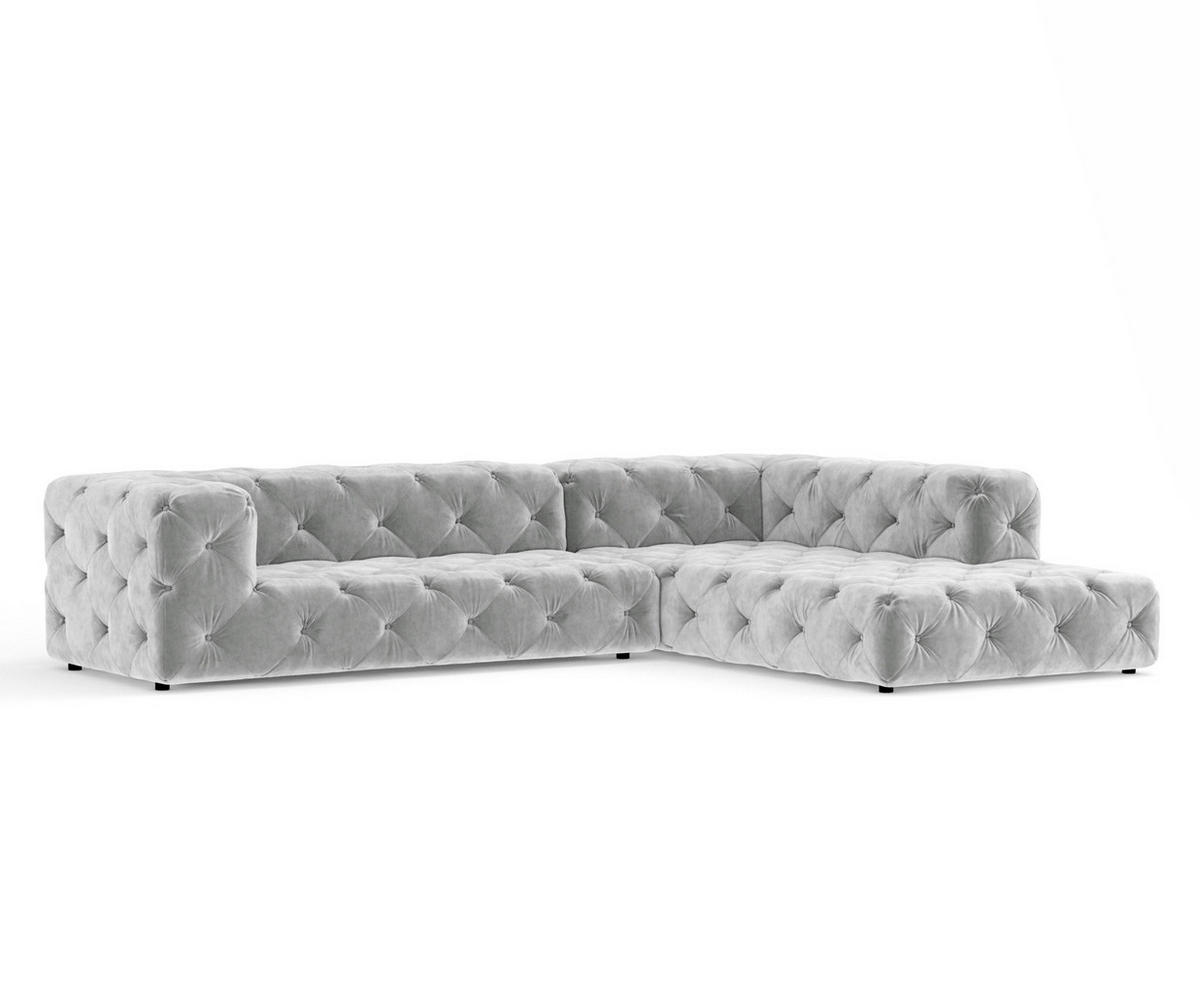 ECKSOFA Cosimo Hellgrau Samtstoff - Hellgrau/Schwarz, Holz/Holzwerkstoff (325/228cm) - Maison de Reve