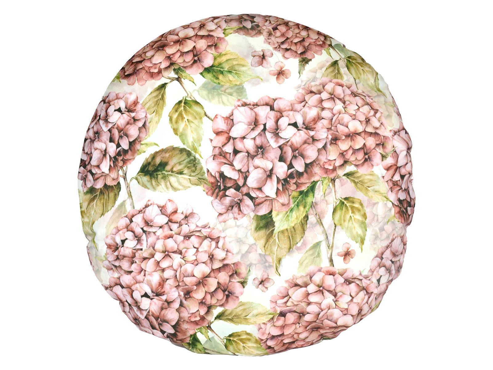 KISSENHÜLLE Rund Landlust-Hortensie burgundy-rose 50 cm Ø - Hellrosa/Dunkelrosa, Textil (50/50cm) - beties Heimtextil