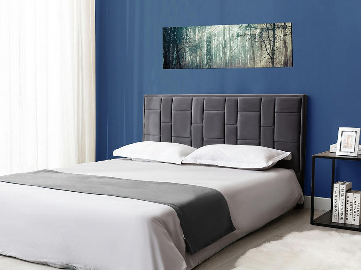 BETTKOPFTEIL - 180 cm - Samt - Dunkelgrau - HERMINE - Grau, Textil (180/110/8cm) - Vente-Unique