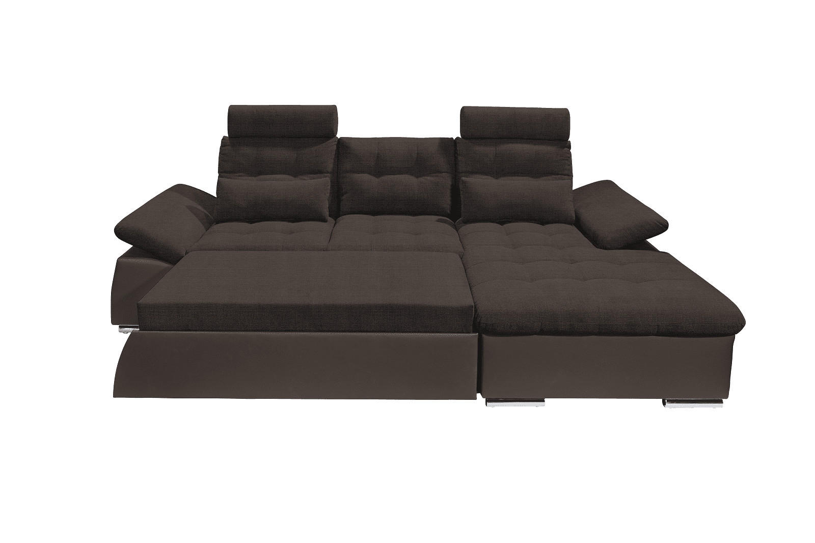 ECKSOFA mit Schlaffunktion und verstellbaren Armlehnen - Chromfarben/Dunkelbraun, Kunststoff/Textil (170/268cm) - ed exciting design