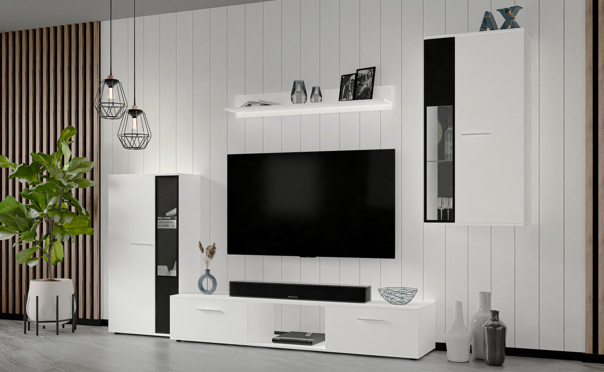 WOHNWAND Formilo Weiß 294/180/40 cm Hochwertige TV Wohnwand - Weiß, Holzwerkstoff/Kunststoff (294/180/40cm) - AX Living