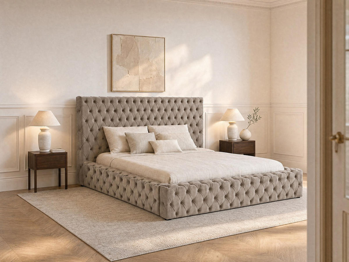 BETT mit Bettkasten - 2 Personen - samt - taupe Duleni - Taupe, Textil (160/200cm) - Vente-Unique