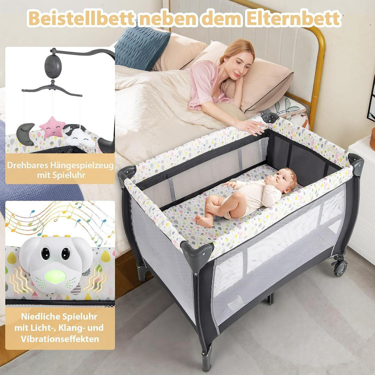 BEISTELLBETT Klappbares bunt - Multicolor, Textil - COSTWAY