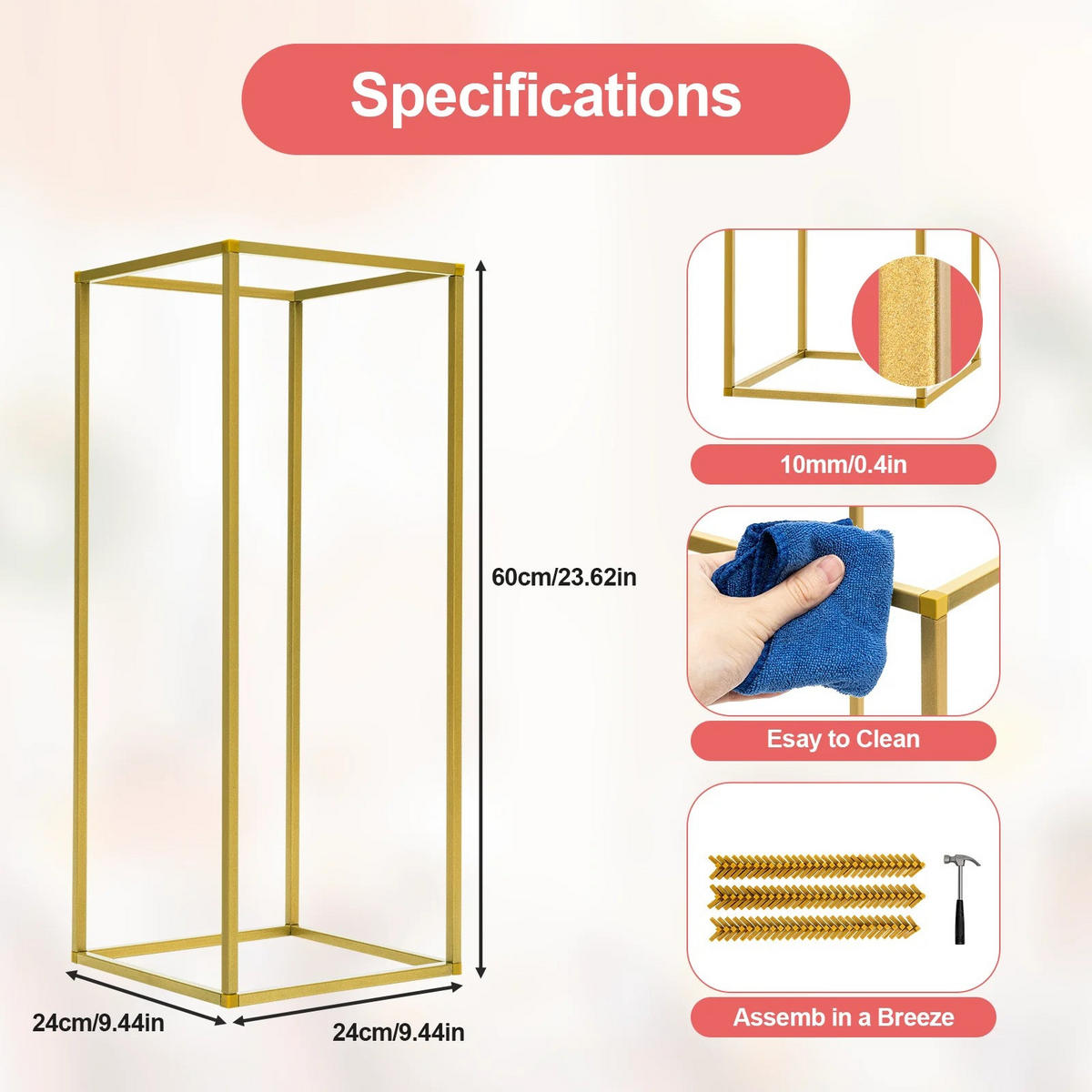 PFLANZENREGAL 10 Stück Gold 23,62 Zoll, 22 lbs pro Ständer, für Hochzeit, Party, Event - Goldfarben, Metall (24/60/24cm) - Kaket