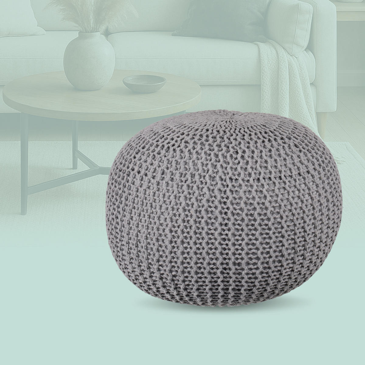 STRICKPOUF - Hellgrau/Grau, Kunststoff/Textil (46/33/46cm) - Relaxdays