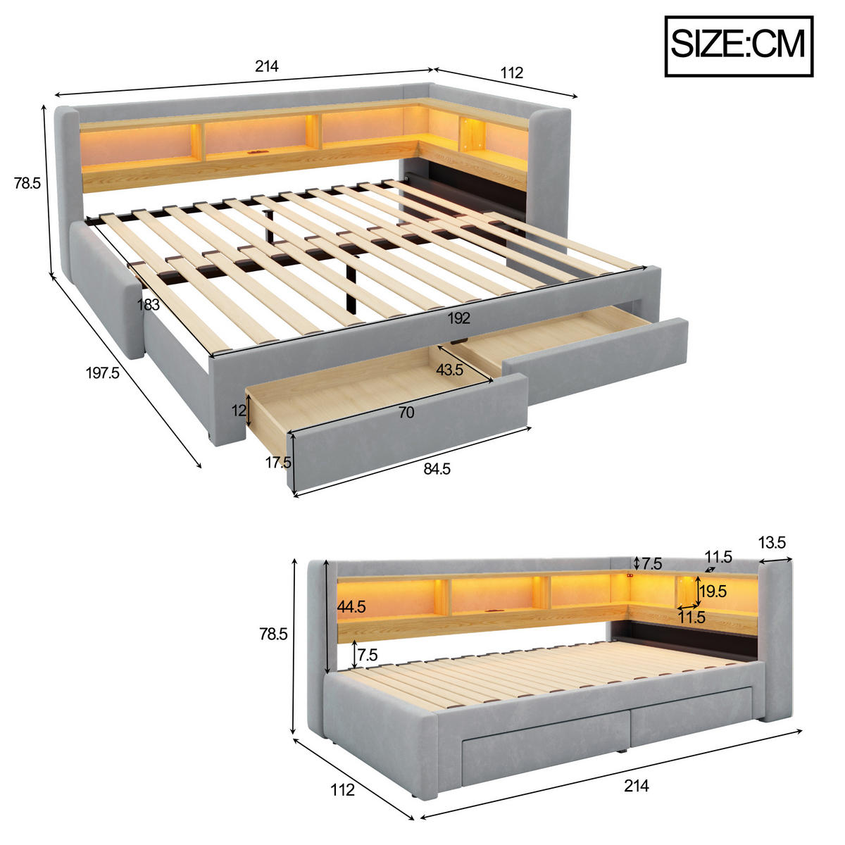 AUSZIEHBETT 90/180/200 cm, DE-41720, in Grau - Grau, Metall (90/200cm) - ComfortXL
