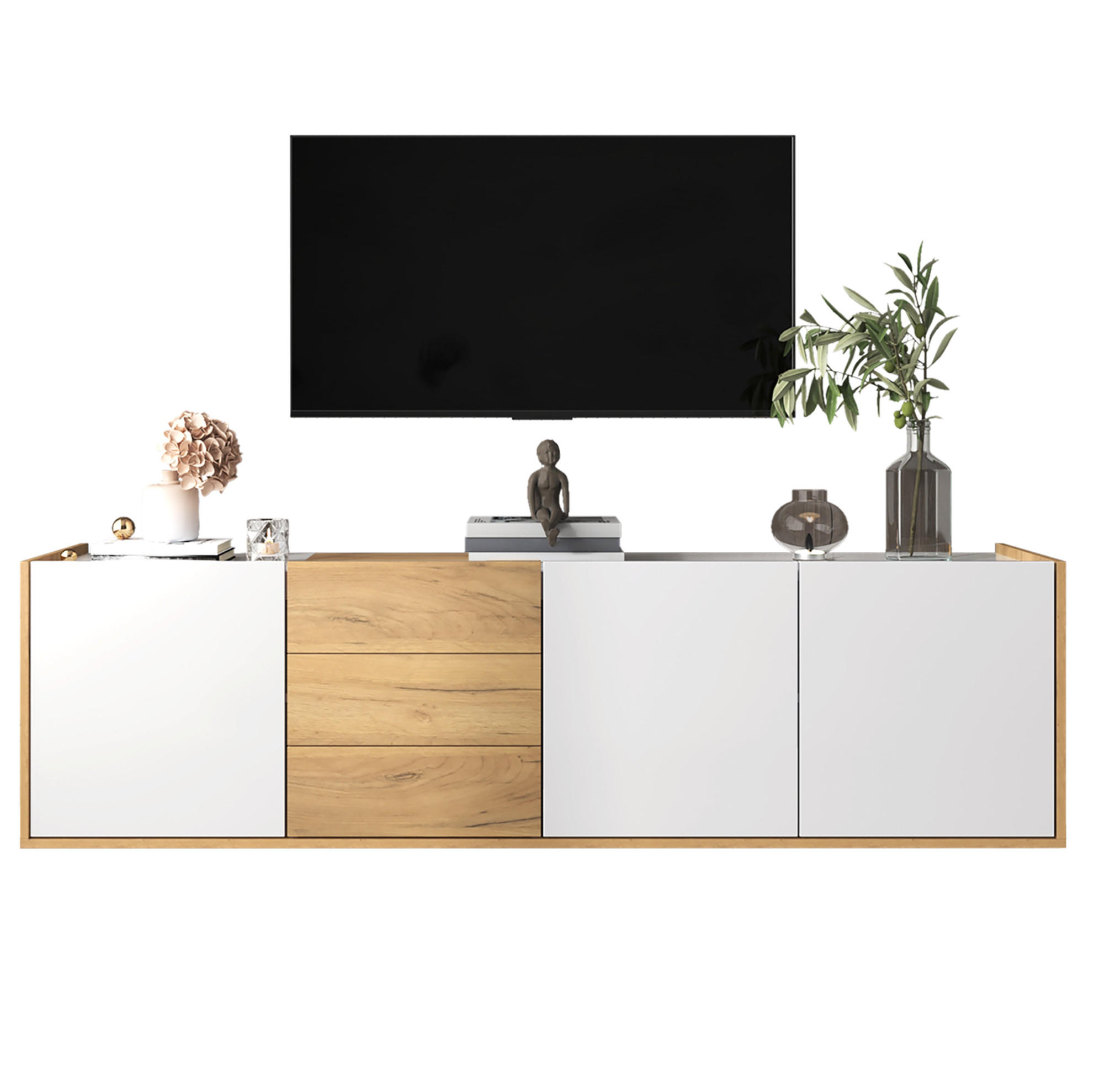 TV-SCHRANK 171,5/35/47 cm weiß Holz MDF mit 3 Türen und 3 Schubladen - Weiß, Holzwerkstoff (171.5/47/35cm) - OKWISH