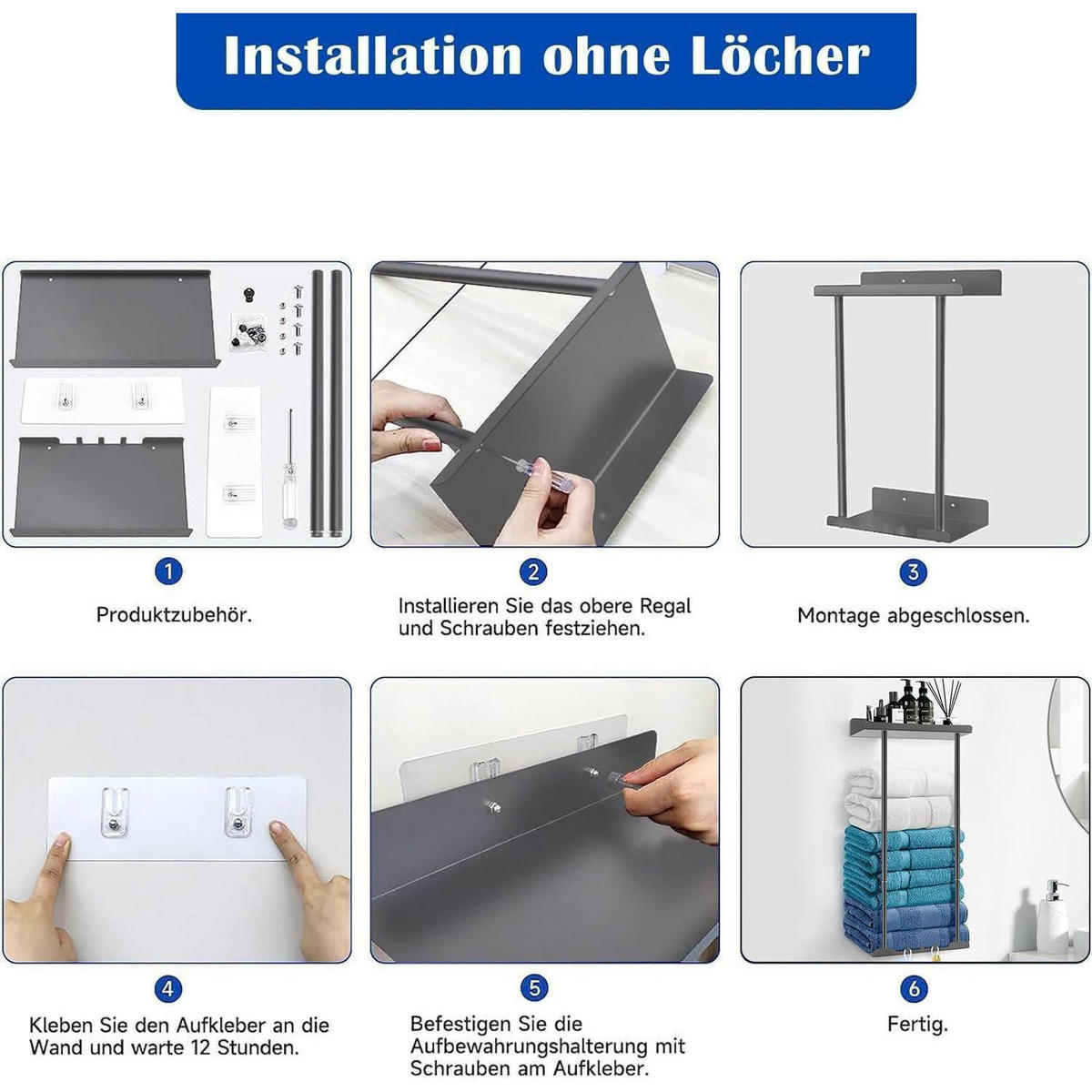 HANDTUCHHALTER ausziehbar mit Ablage 38-75 cm Grau - Multicolor, Metall (16/80/30cm)