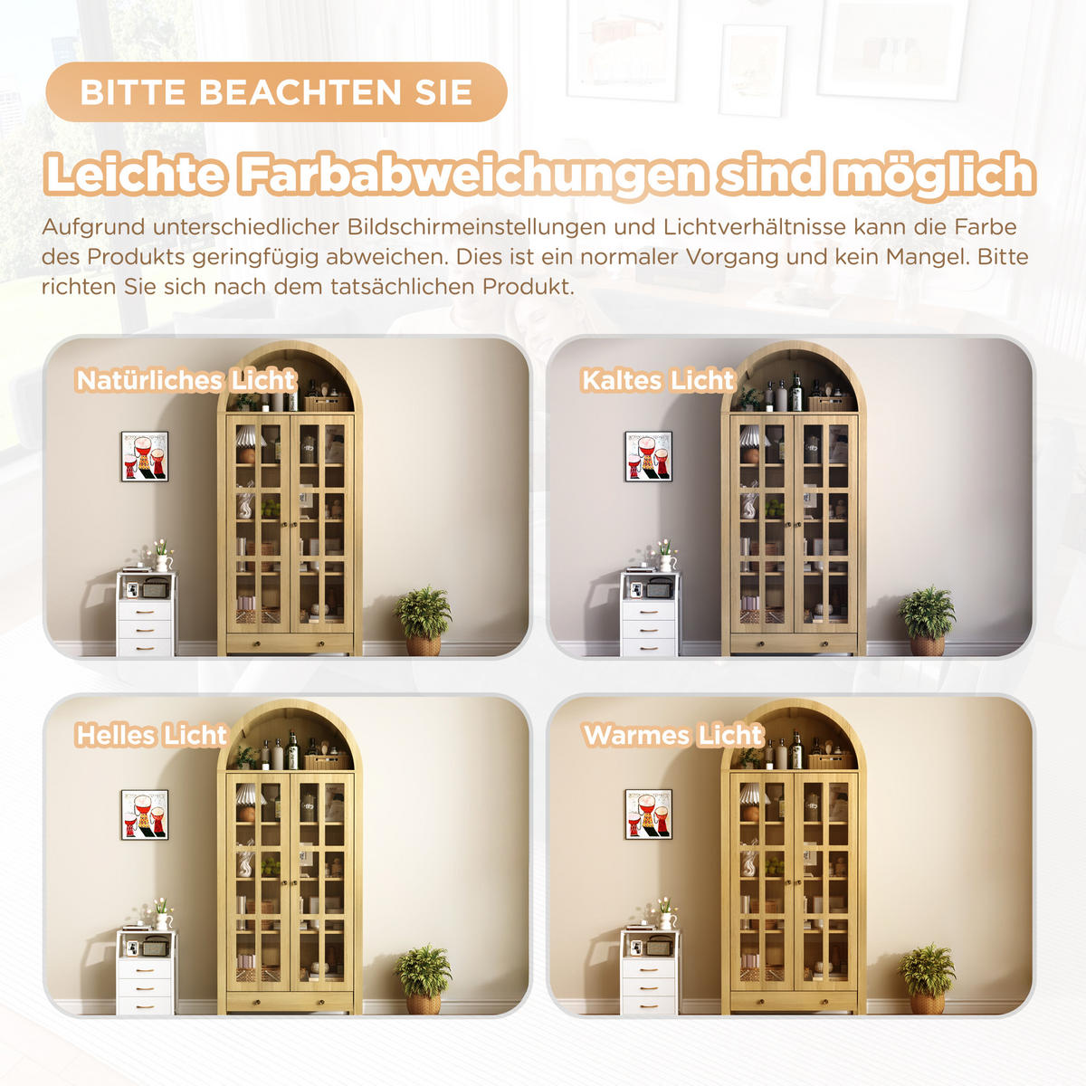 HIGHBOARD Bogen-Design Holzoptik mit Acryl-Türen & Schublade - Naturfarben, Holzwerkstoff (75/170.5/35cm) - Urban Meuble