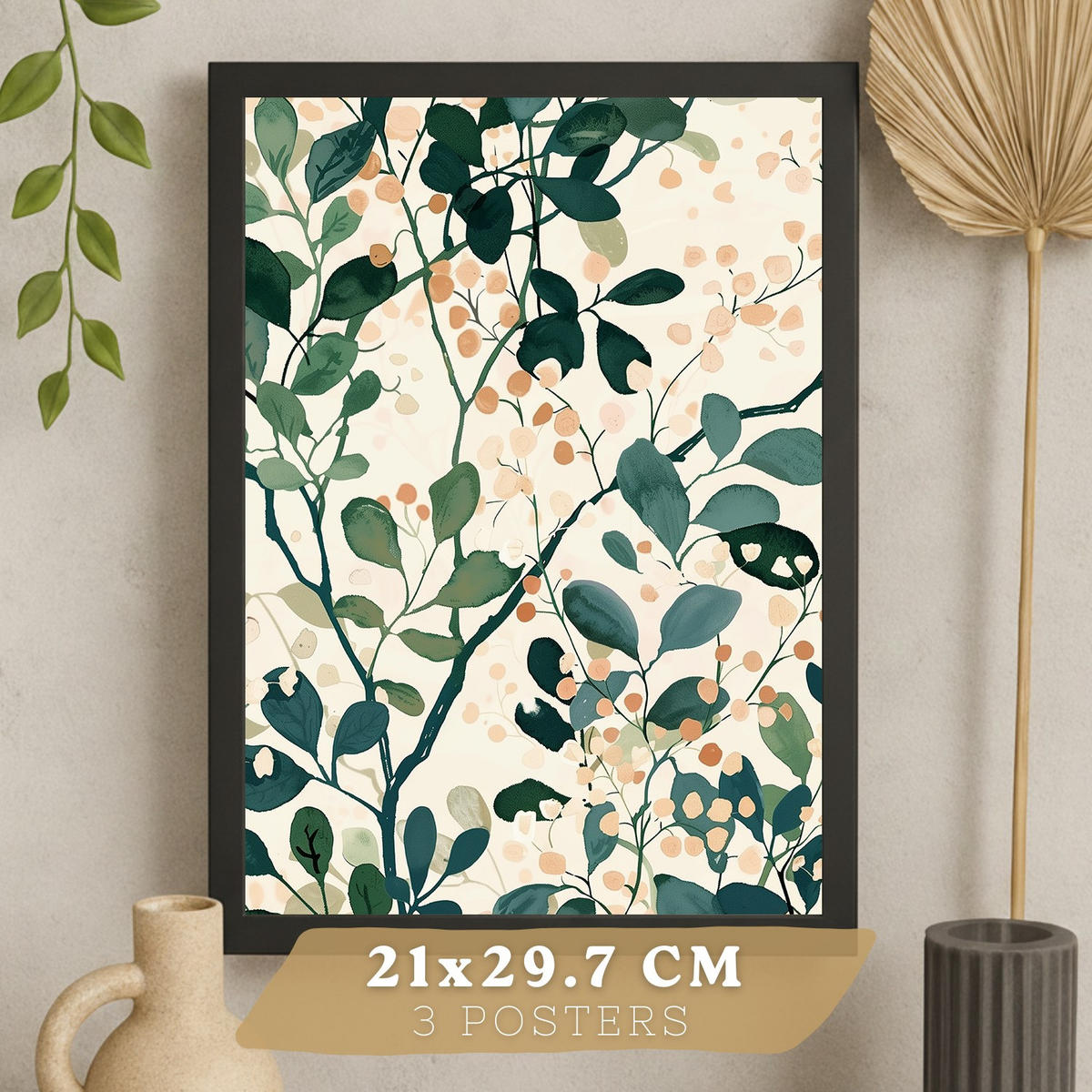 PLAKAT Sada 3 Stromy A3 Černý rám - černá, papír (29.7/1/42cm) - Nacnic