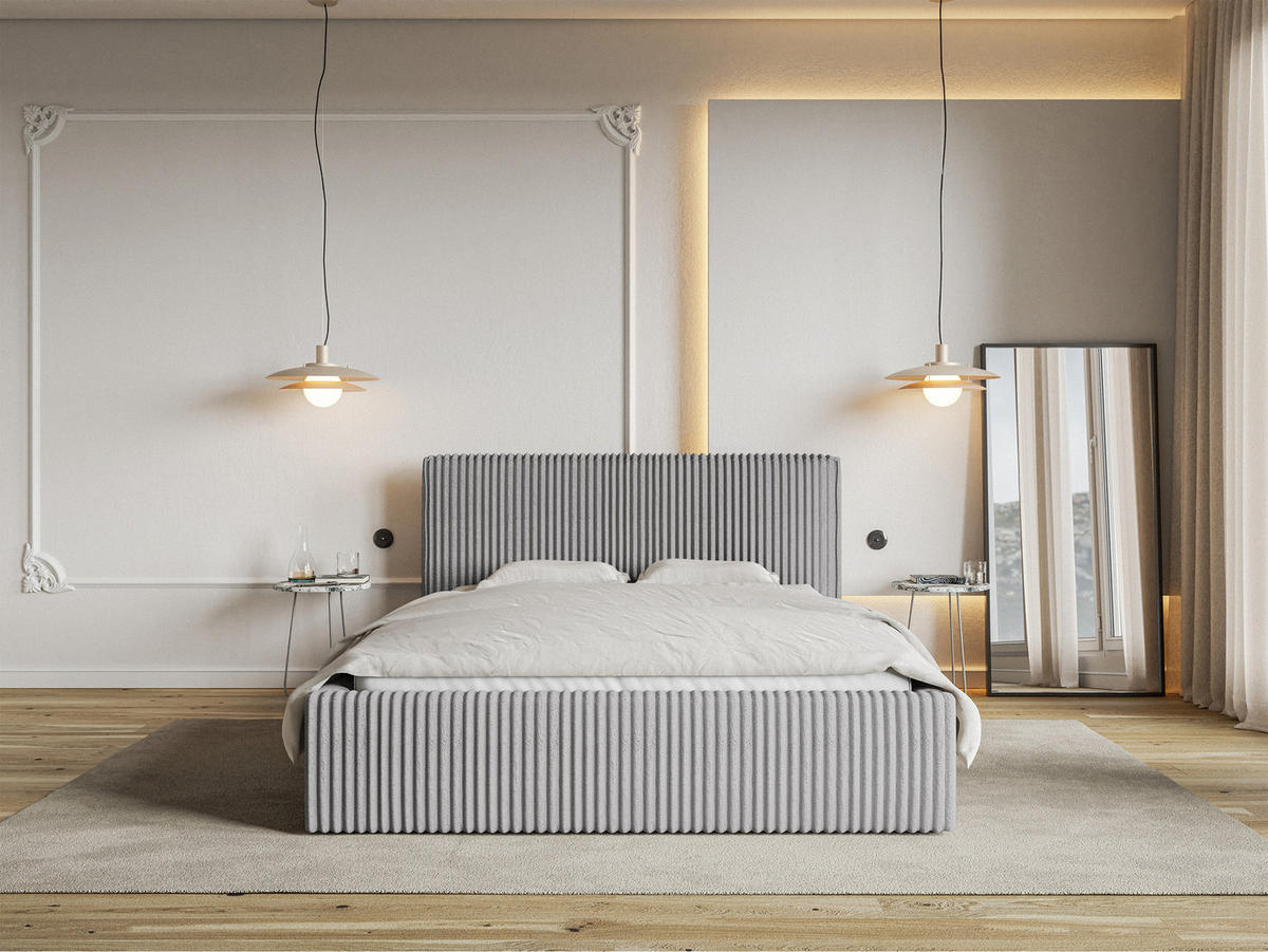 POLSTERBETT Tilio Hellgrau Cordbezug 180 cm - Hellgrau/Schwarz, Kunststoff/Textil (180/200cm) - Selsey