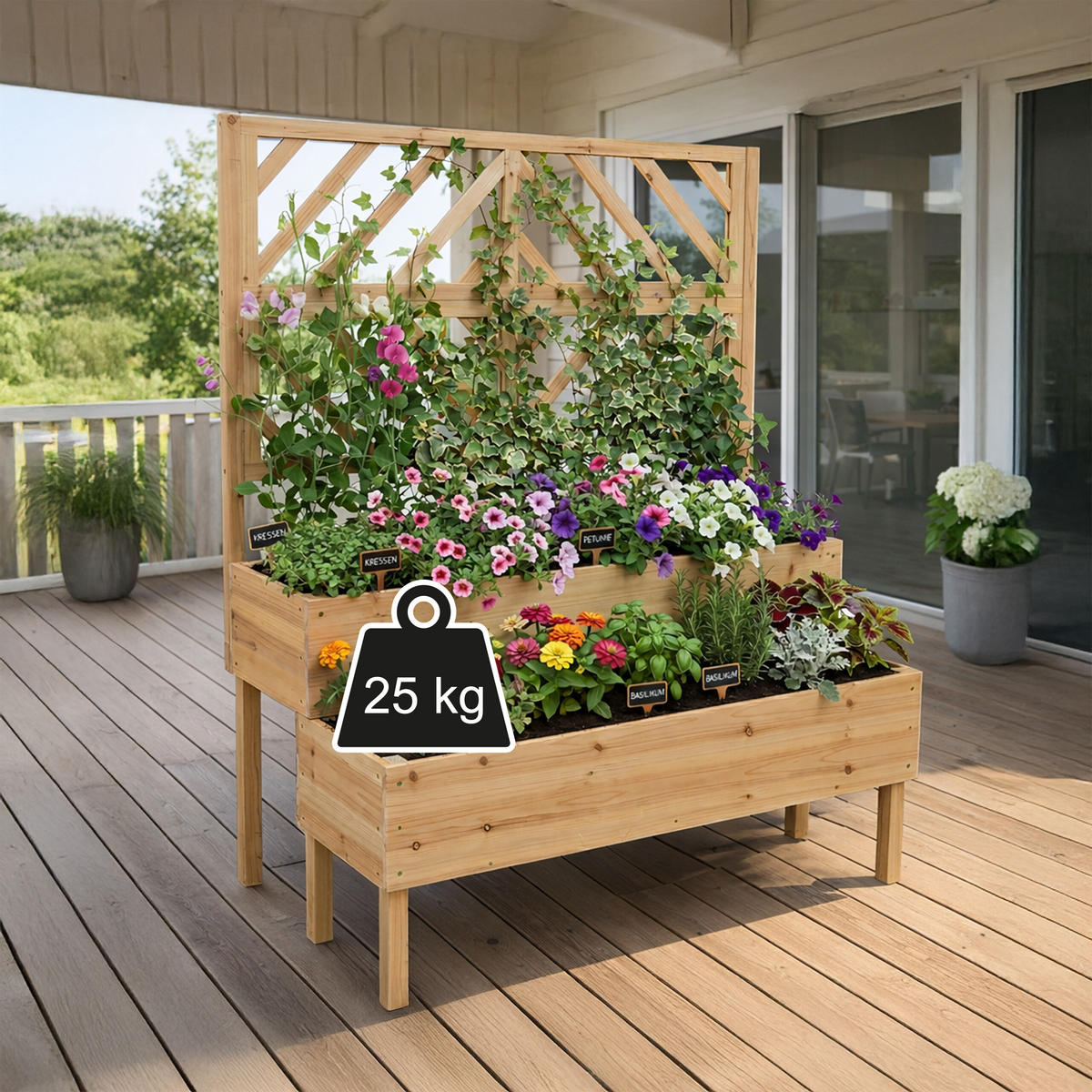 BLUMENKASTEN - Hellbraun, Holz (109/135/62cm) - Relaxdays