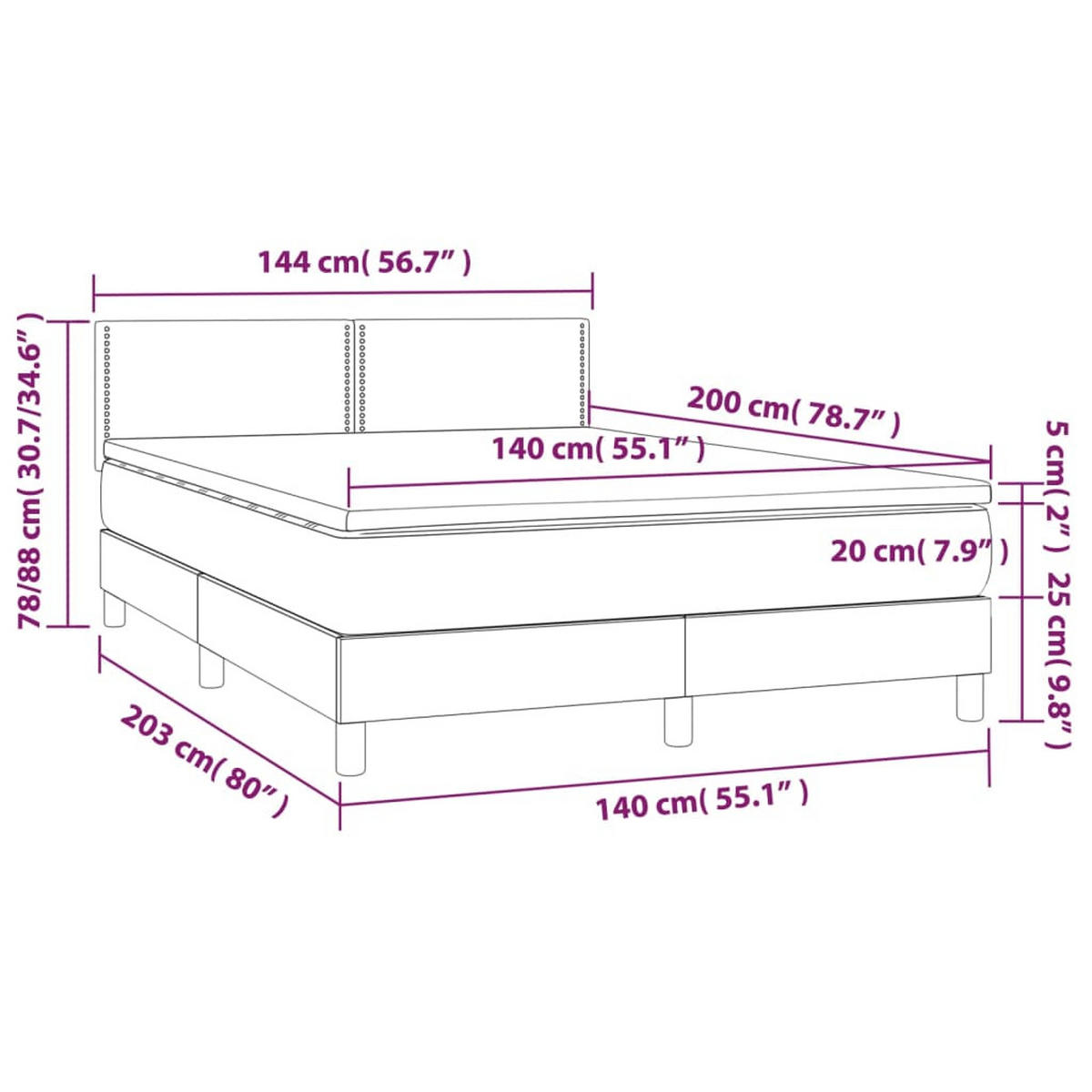 BOXBETT Mit Matratze Dunkelgrau 140/200 Cm Samt - Weiß, Textil (140/200cm) - vidaXL