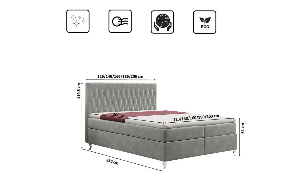BOXBETT Mit Bettkasten Und Matratze KATE Stoff Riviera Grau 120x200 cm H2-Pocket - Grau, Holz/Textil (120/200cm) - Kaiser Möbel
