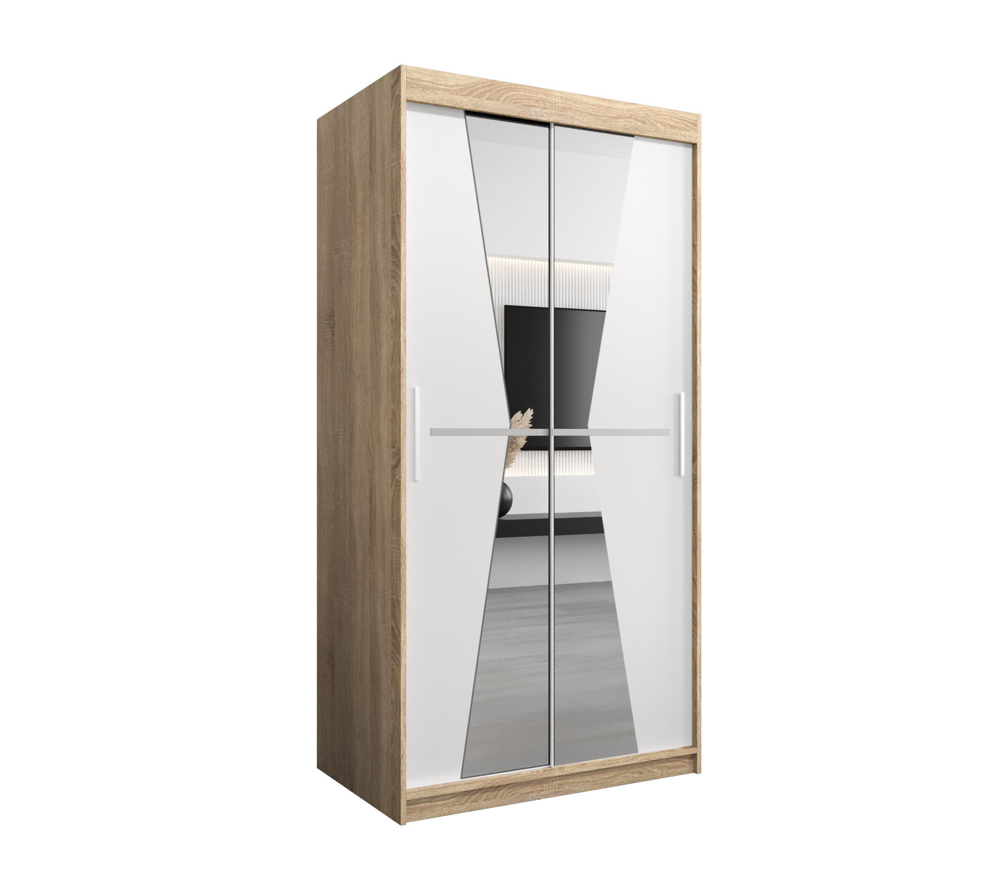 Abiks Möbel Schwebetürenschrank Sonoma Eiche, Weiß 100x200x62 cm