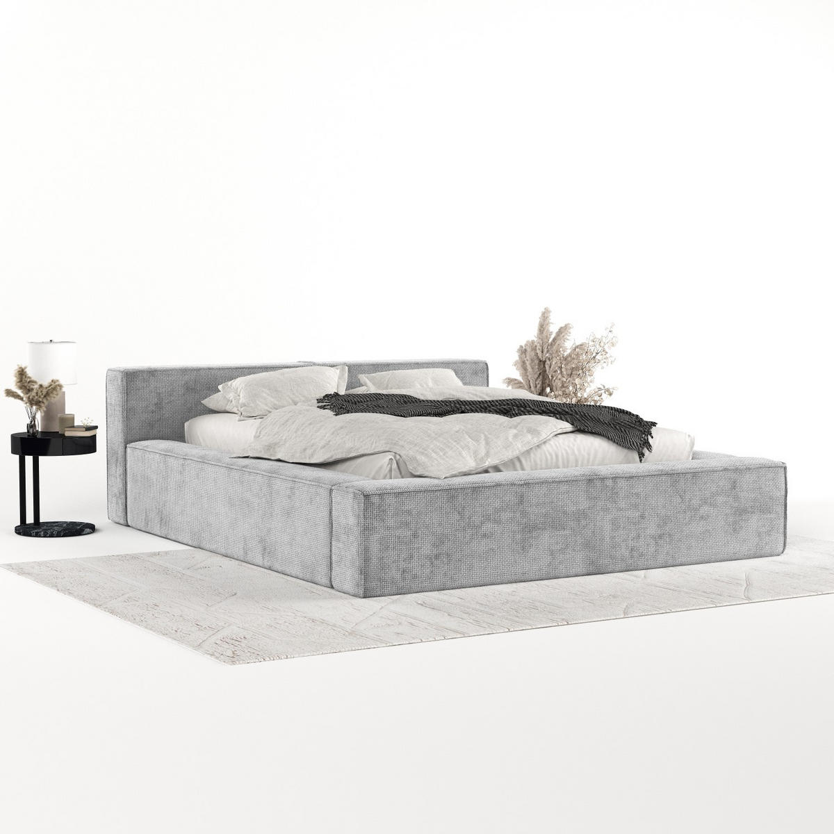 POLSTERBETT Casto mit Stauraum 200/200 cm Hellgrau im Bonita Stoff - Hellgrau/Schwarz, Holz/Holzwerkstoff (200/200cm) - AltaBeds
