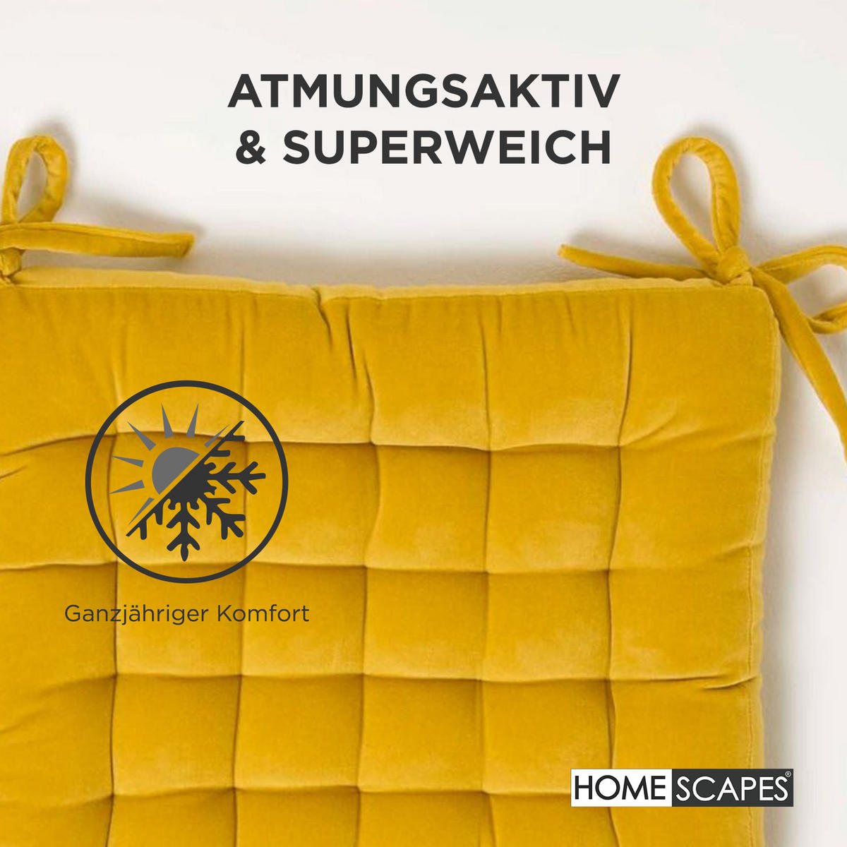 STUHLKISSEN Samt 4er-Set senfgelb 40/40/5 cm - Gelb, Textil (40/40/5cm) - Homescapes