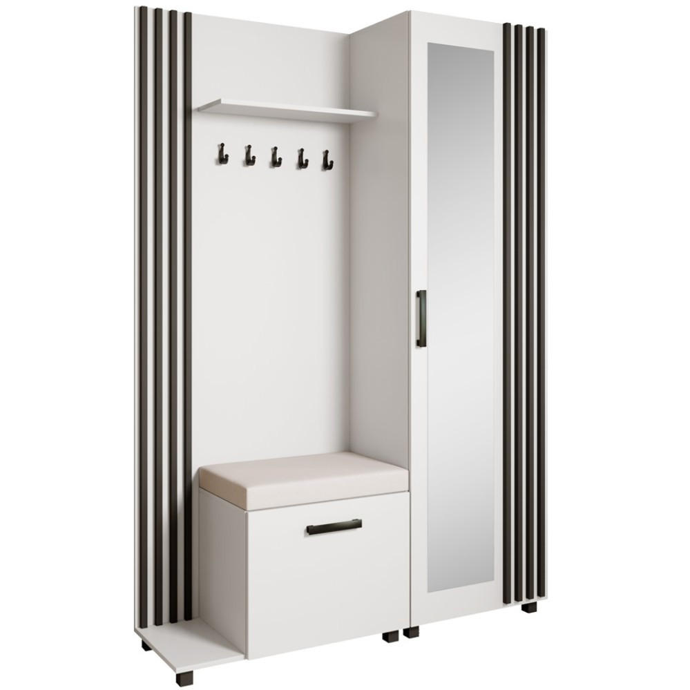 GARDEROBENSCHRANK Livia mit Aufhängern und Spiegel, Weiß, links - Schwarz/Weiß, Holzwerkstoff (137/207/42cm) - Beautysofa