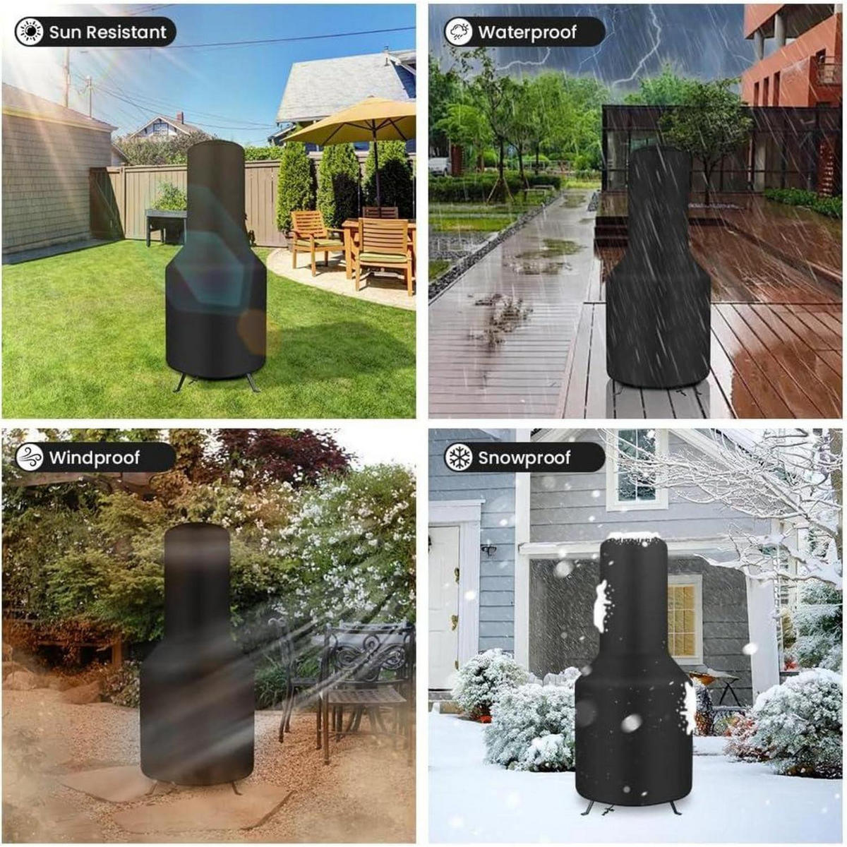 WETTERSCHUTZHÜLLE für Terrassenheizer 122 x 61 x 29 cm Wasserdicht UV-Beständig - Schwarz, Kunststoff (61/29/122cm)