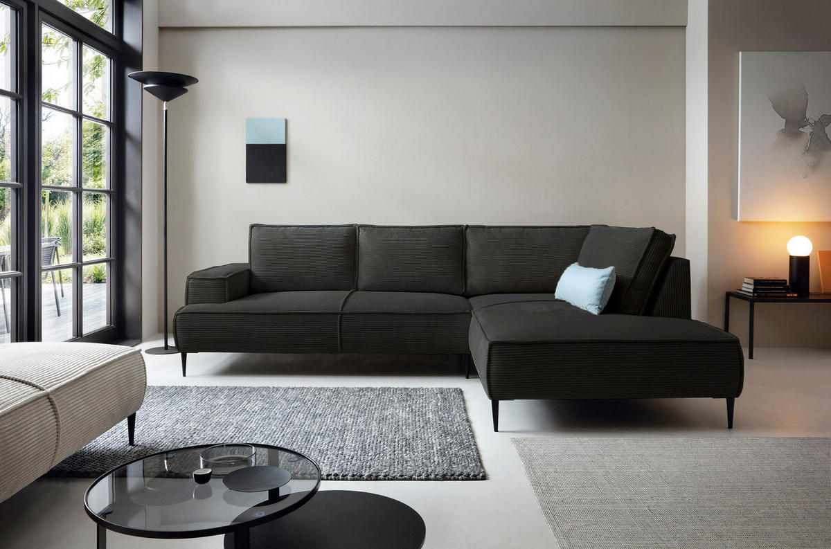 SCHLAFSOFA 275 cm L-Form Harmonia mit Beinen, Rechts, Dunkelgrau - Dunkelgrau, Holz (195/275cm) - Emporius