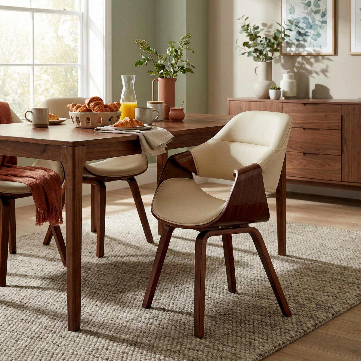 ESSZIMMERSTUHL Lederlook Walnuss/Creme - Walnussfarben/Creme, Holz/Textil (62/87/60cm) - CLP