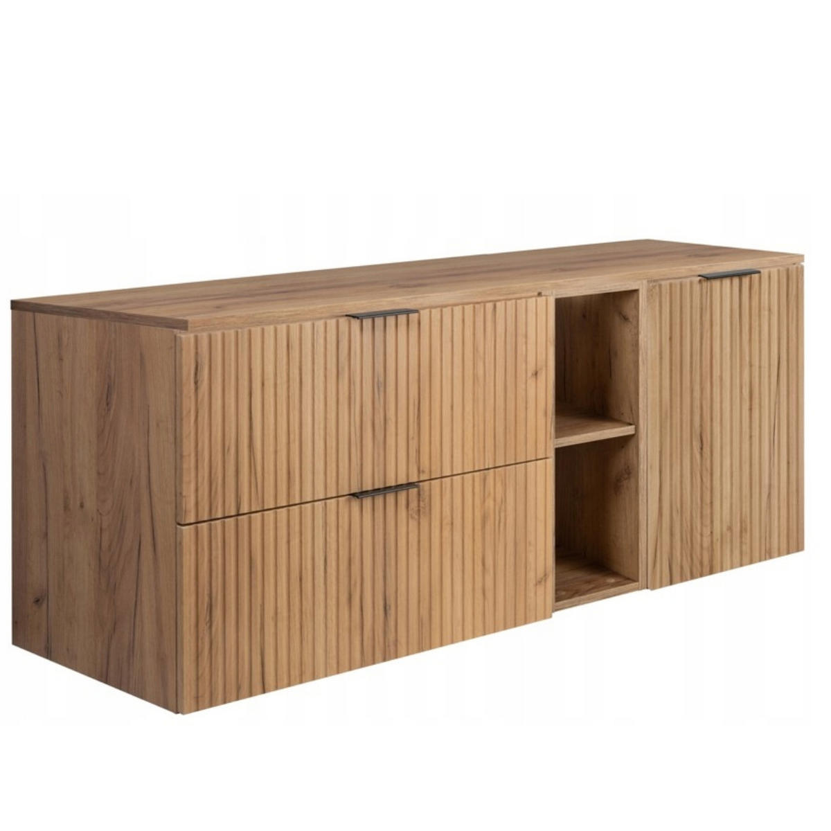 WASCHBECKUNTERSCHRANK FLOW mit Regal + Platte Eiche Craft 140/57/46 cm - Eichefarben, Holzwerkstoff (140/57/46cm) - Rodan