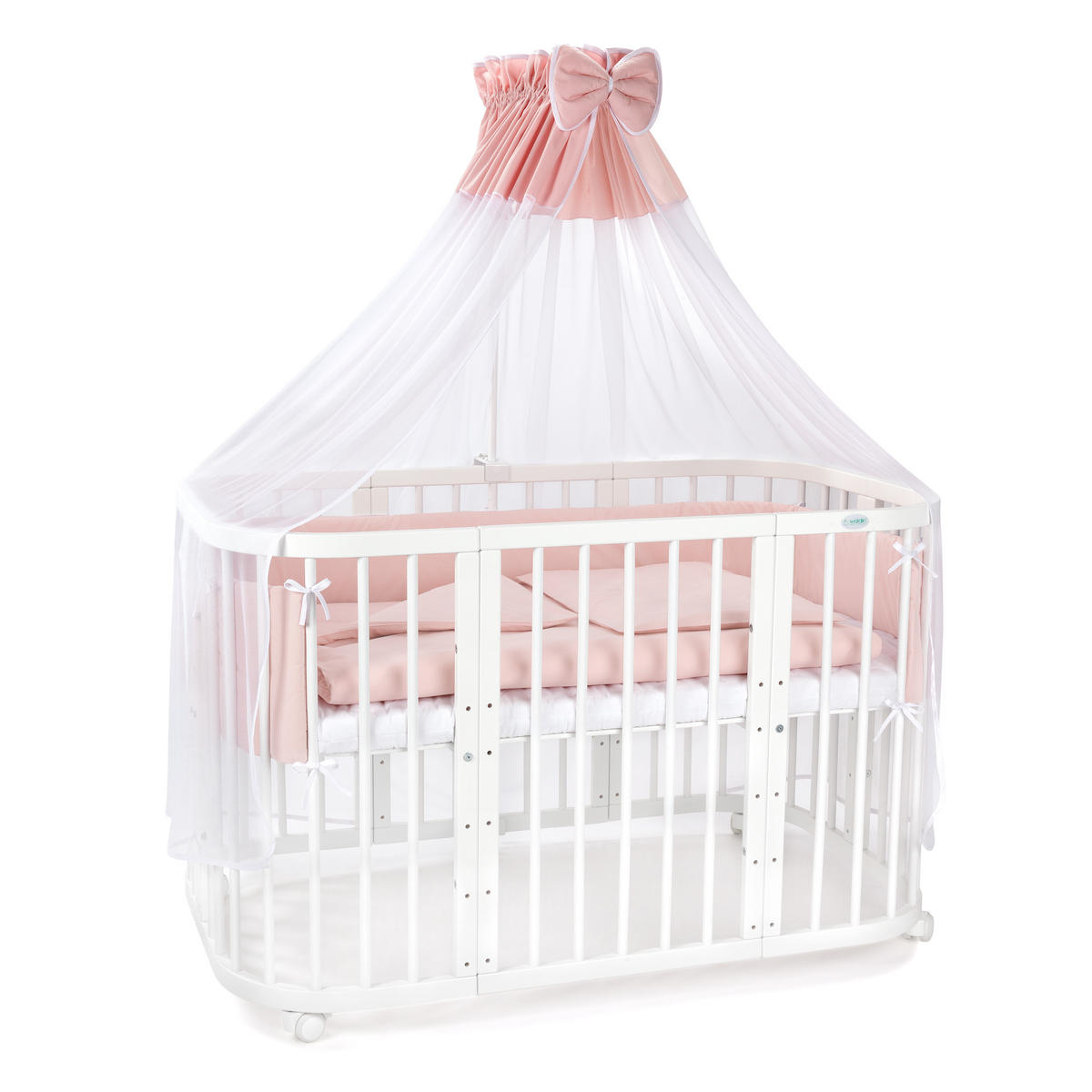 BABYBETT WHITE, 7in1 mit Matratze - Weiß/Rosa, Holz (73/123cm) - waldin