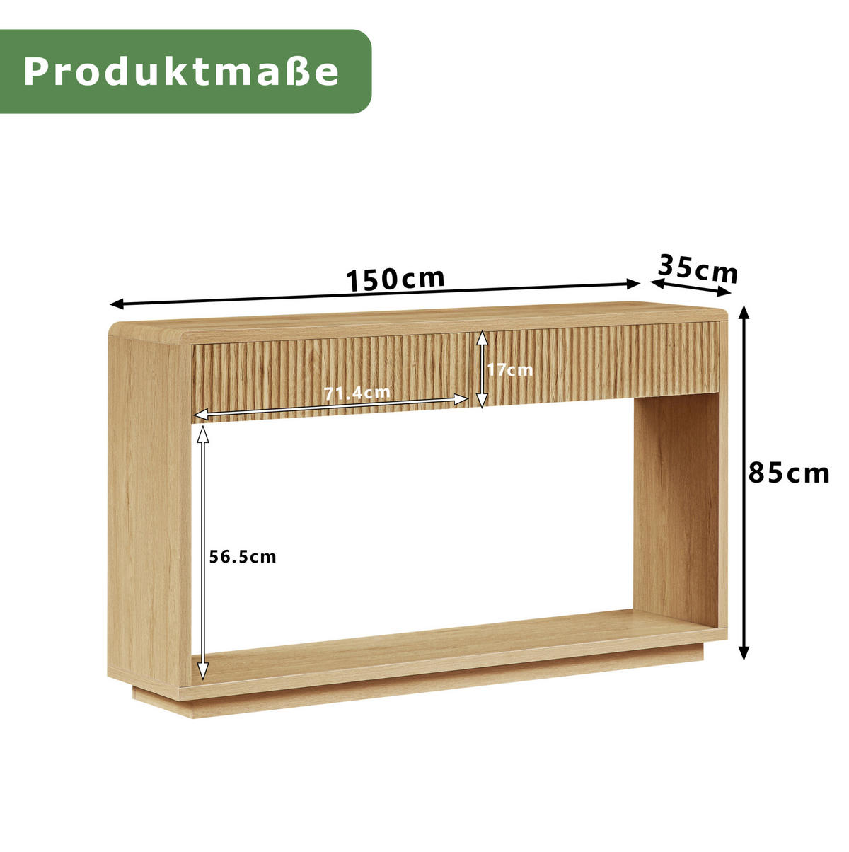 KONSOLENTISCH aus Spanplatte und MDF 150x35x85 cm Natur mit 2 Schubladen und offenem Fach - Naturfarben, Holzwerkstoff (150/35/85cm) - IVMEU