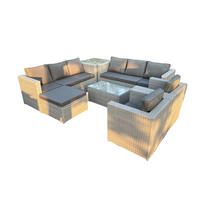 GARTENMÖBEL SET mit Couchtisch Polyrattan Helles Grau 9-Sitzer - Hellgrau, Metall - Fimous