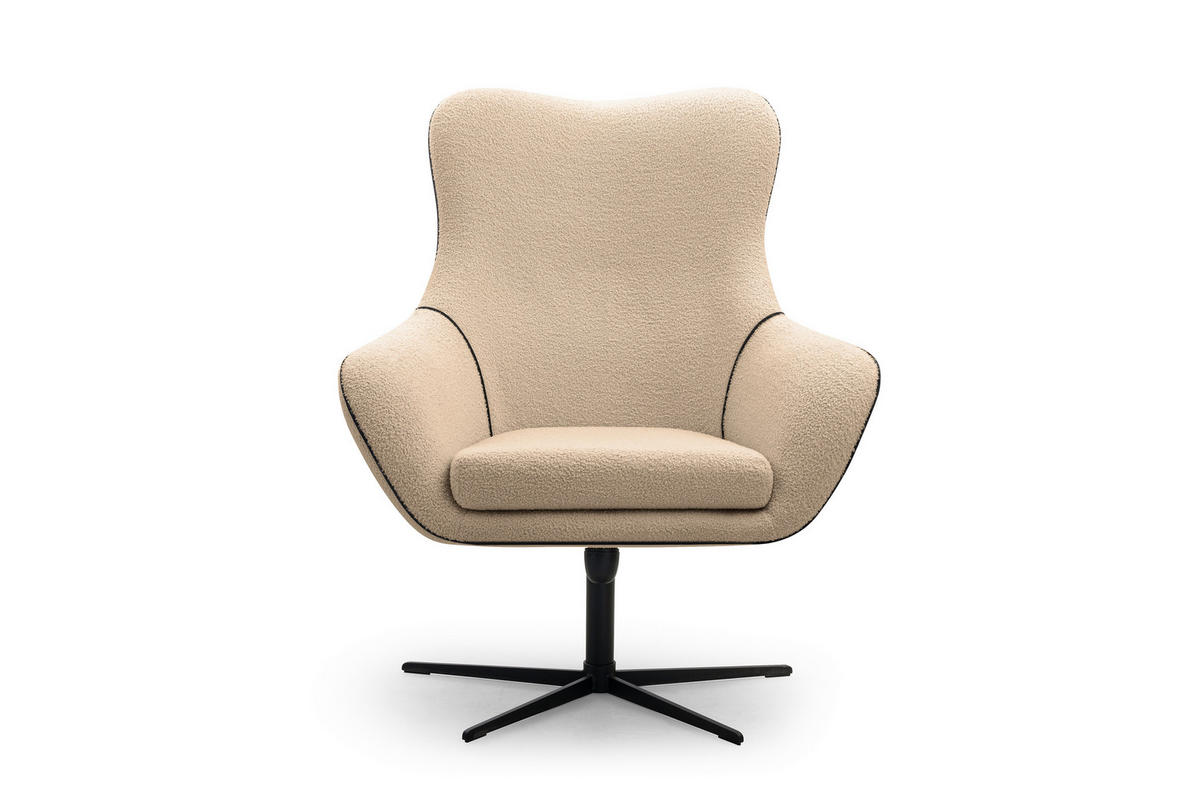SESSEL SOGNO, Modern Polstersessel Loungesessel, Bucle-Stoff Beige - Beige, Holz/Metall (88/110/106cm) - MASSENO