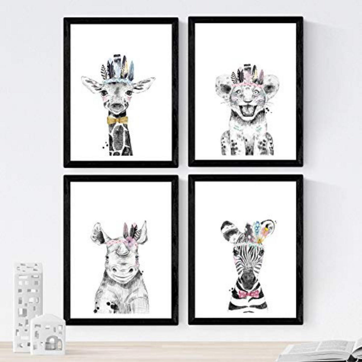 POSTER Set mit 4 „Tiere mit bunten Federn“ A3 Rahmenlos - Klar, Papier (29.7/3cm) - Nacnic