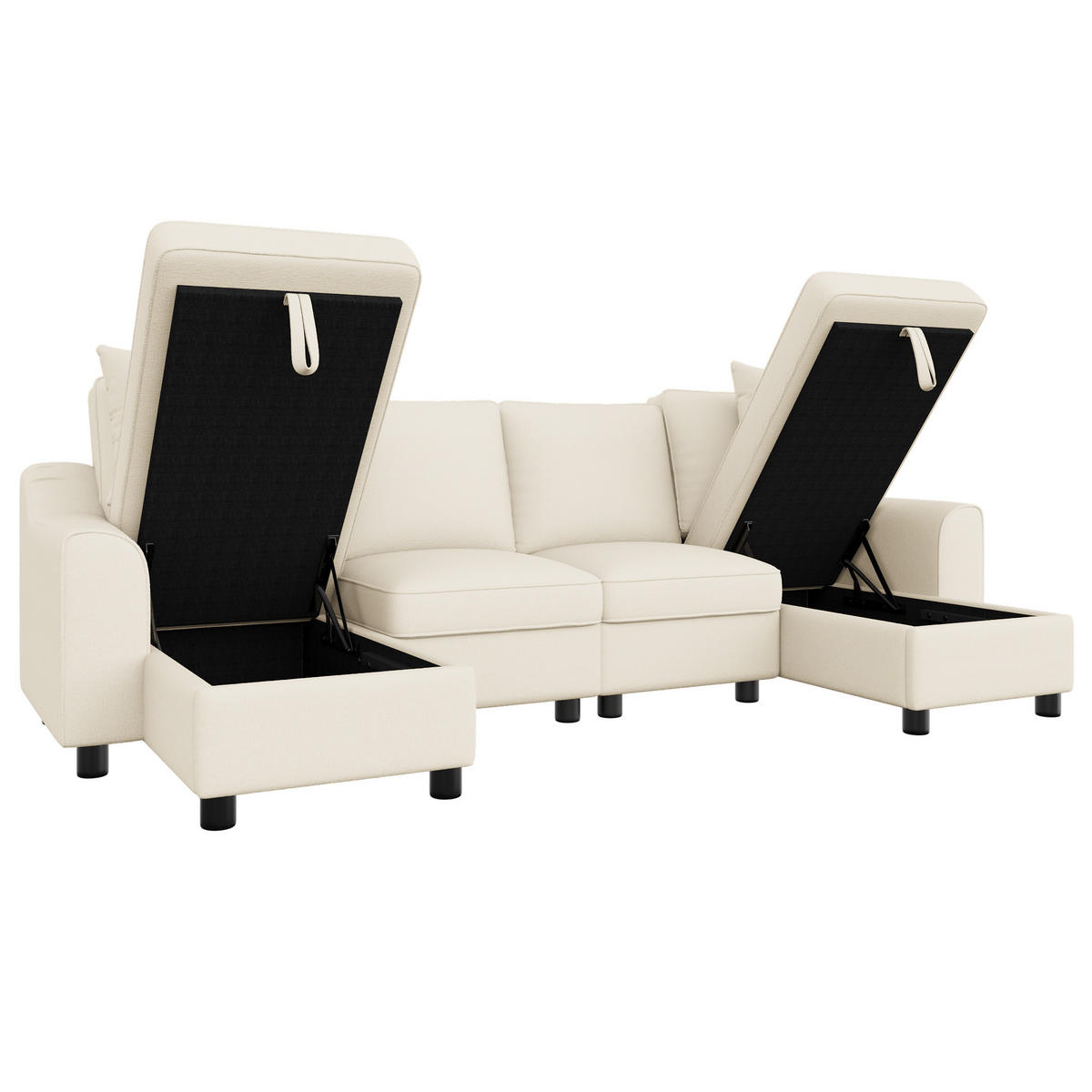 ECKSOFA U-Form 280/137/84 cm Beige mit 2 Chaiselongues als Ecksofa und aufklappbarem Stauraum - Beige, Textil (137/84/280cm) - Oxeza