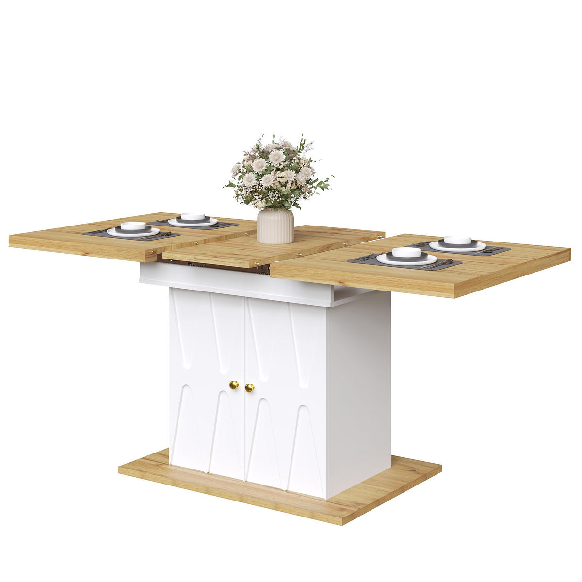 AUSZIEHTISCH 110/70/76,5 cm weiß mit Stauraum in Tischbeinen aus MDF und Metall - Weiß, Holzwerkstoff (110/70/76.5cm) - OKWISH