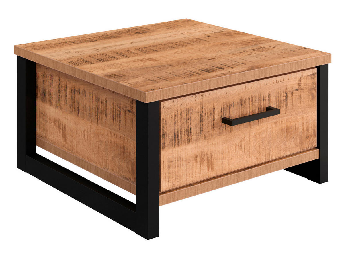 COUCHTISCH Mango, schwarz quadratisch 80 x 80 cm, Beistelltisch mit zwei Schubladen - Schwarz/Naturfarben, Holzwerkstoff/Kunststoff (80/80/45cm) - Top.Furn