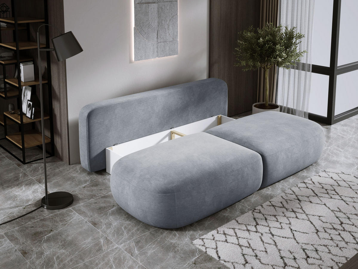 SCHLAFSOFA Moderne BABU mit Schlaffunktion – 3-Sitzer Sofa mit Bettkasten, DL-Automat, 2 Rückenkissen, 2 Zierkissen, 240x90x90 cm, Esche - Hellgrau, Holz/Textil (240/90/90cm) - DomoHome