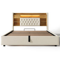POLSTERBETT 140/190 cm Beige mit LED-Beleuchtung und Stauraum-Kopfteil - Beige, Textil (140/190cm) - Oxeza