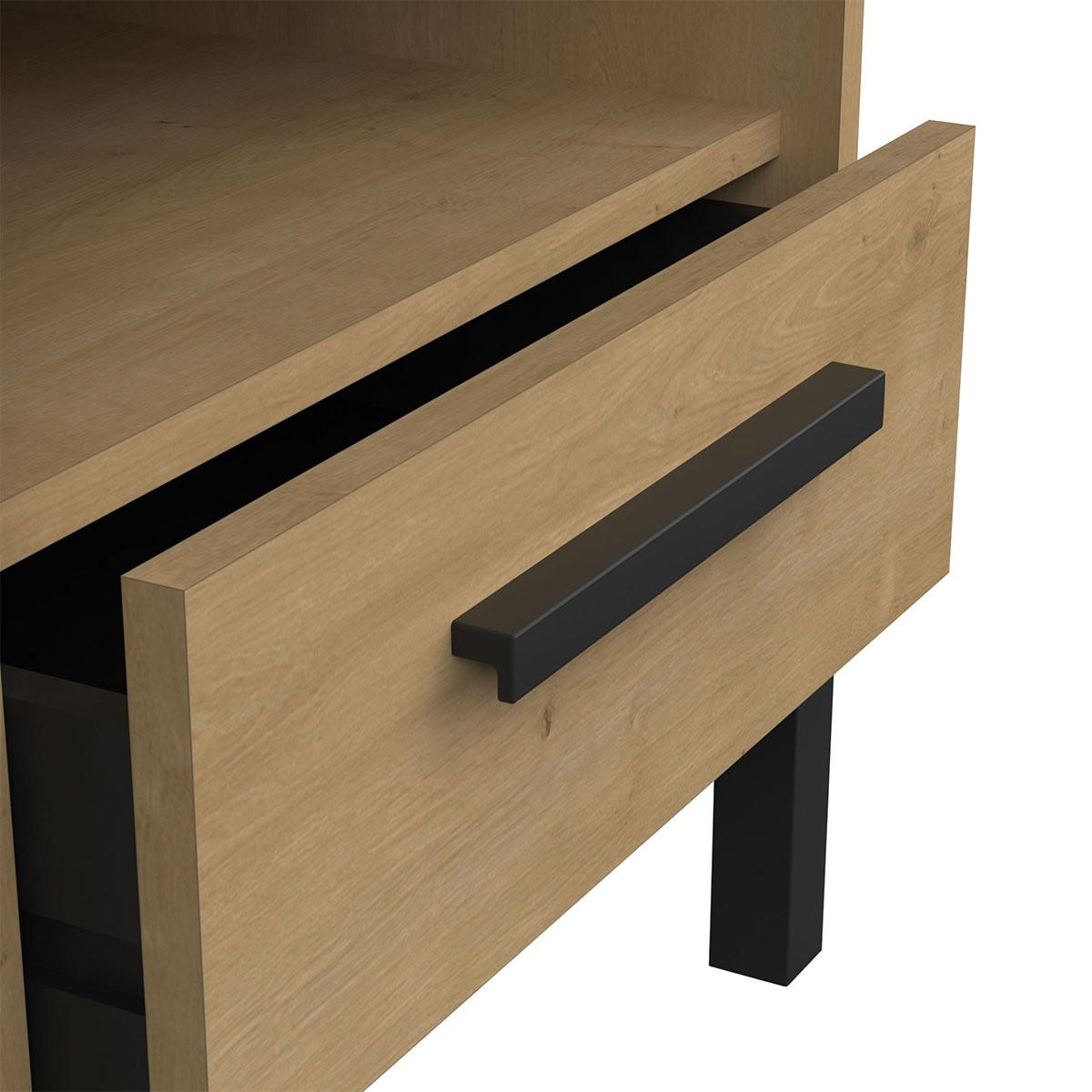 NACHTTISCH mit 1 Schublade und 1 Nische, Dekor Eiche und Mattschwarz Craft - L44,6 cm - Apfelbaumfarben, Holzwerkstoff (35.6/47.4/44.6cm) - Calicosy