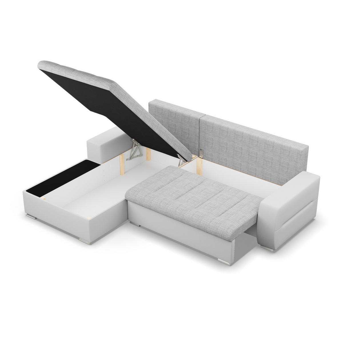 ECKSOFA MIT SCHLAFFUNKTION AURORA LINKS, Grau + Grau - Hellgrau/Grau, Textil (243/200cm)