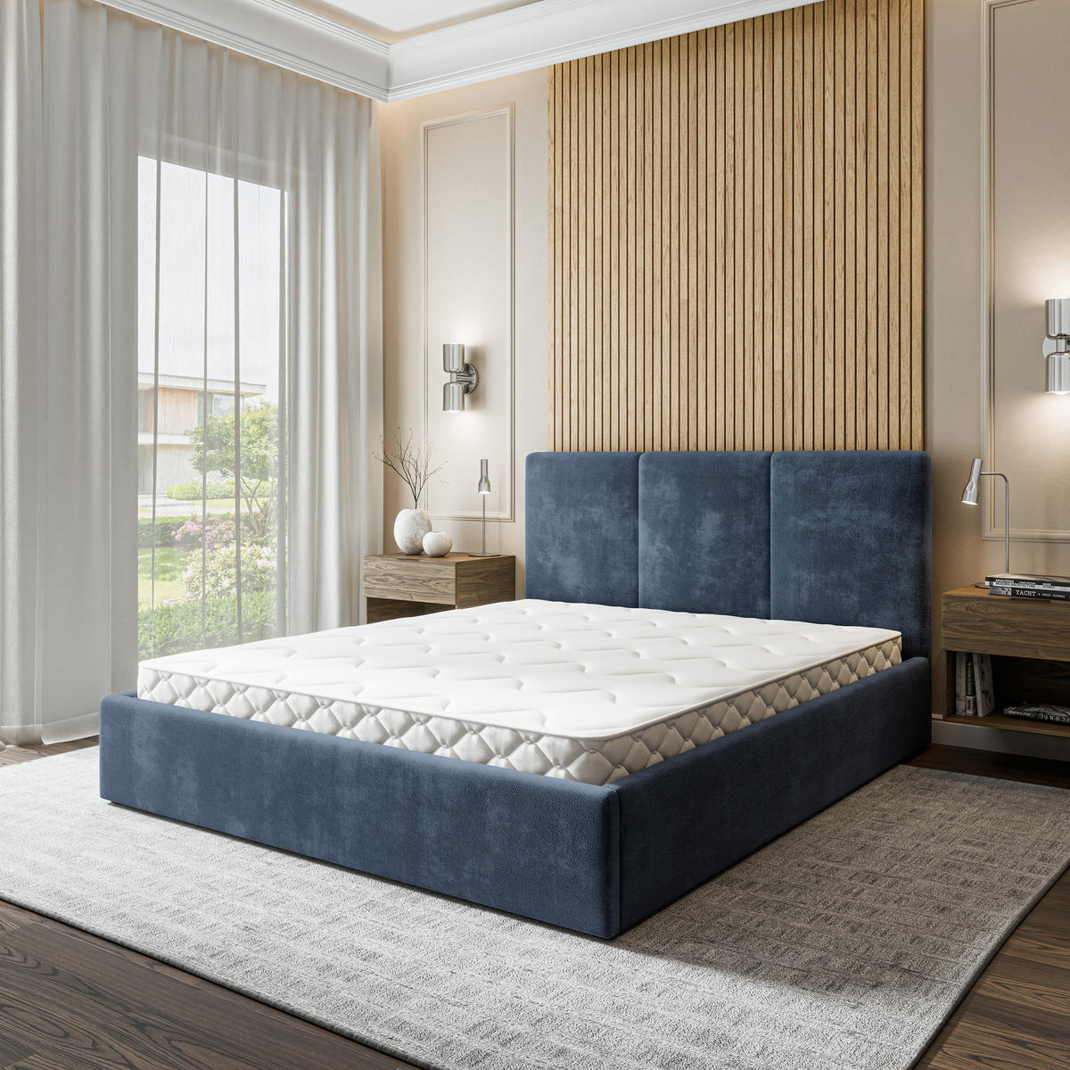 POLSTERBETT AZURI 120x200 cm mit Bettkästen - Blau - Blau, Holz (120/200cm) - MASSENO