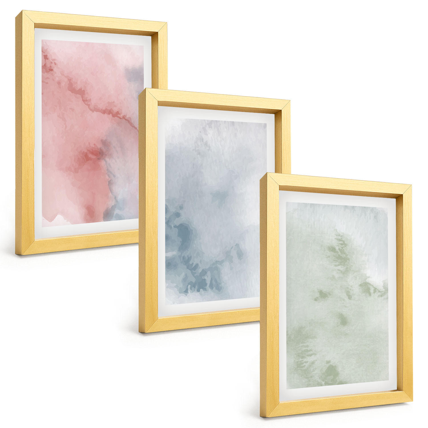 BILDER SET 3er Set - 20x30 cm Goldrahmen - Pastellfarbene Aquarellstrukturen - Goldfarben, Kunststoff (20/30cm) - TULUP