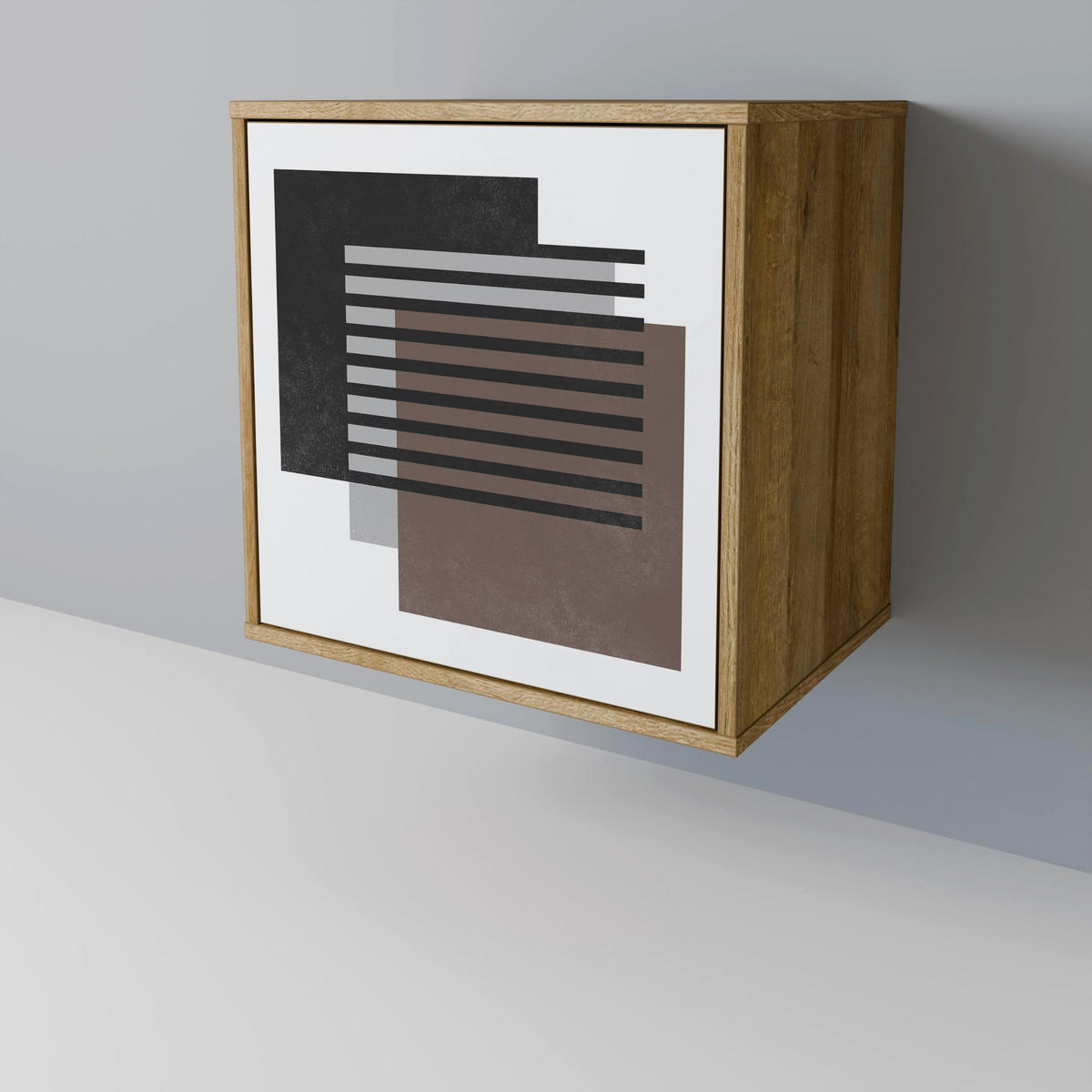 SIDEBOARD SHADOW SYNCHRONY, Eichefarben, 57,5x42x70,5 cm, Schwarze Metall-Sternfüße - Eichefarben/Multicolor, Holzwerkstoff/Metall (57.5/70.5/42cm) - SpaceRebels