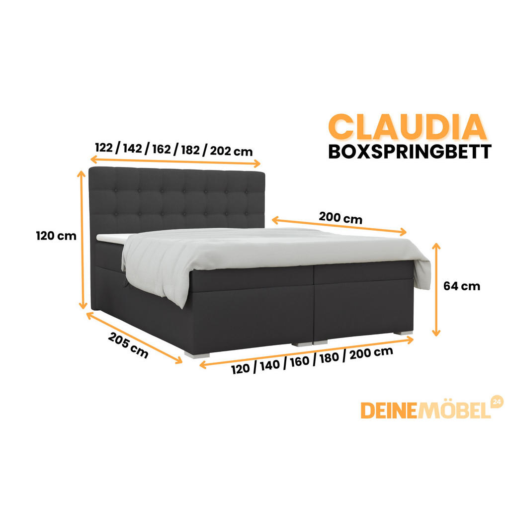 Thumbnail - Deine Möbel 24 Boxbett, Anthrazit, Holzwerkstoff, H4, Höhe ca. 19 cm, 120x200 cm, Schlafzimmer, Betten, Boxspringbetten