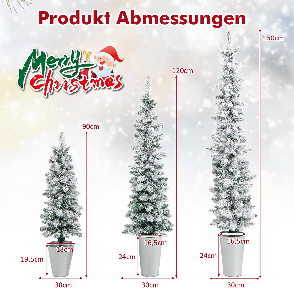 WEIHNACHTSBAUM mit Schnee 90/120/150 cm grün und weiß(3-tlg) - Grün, Metall (150cm) - COSTWAY