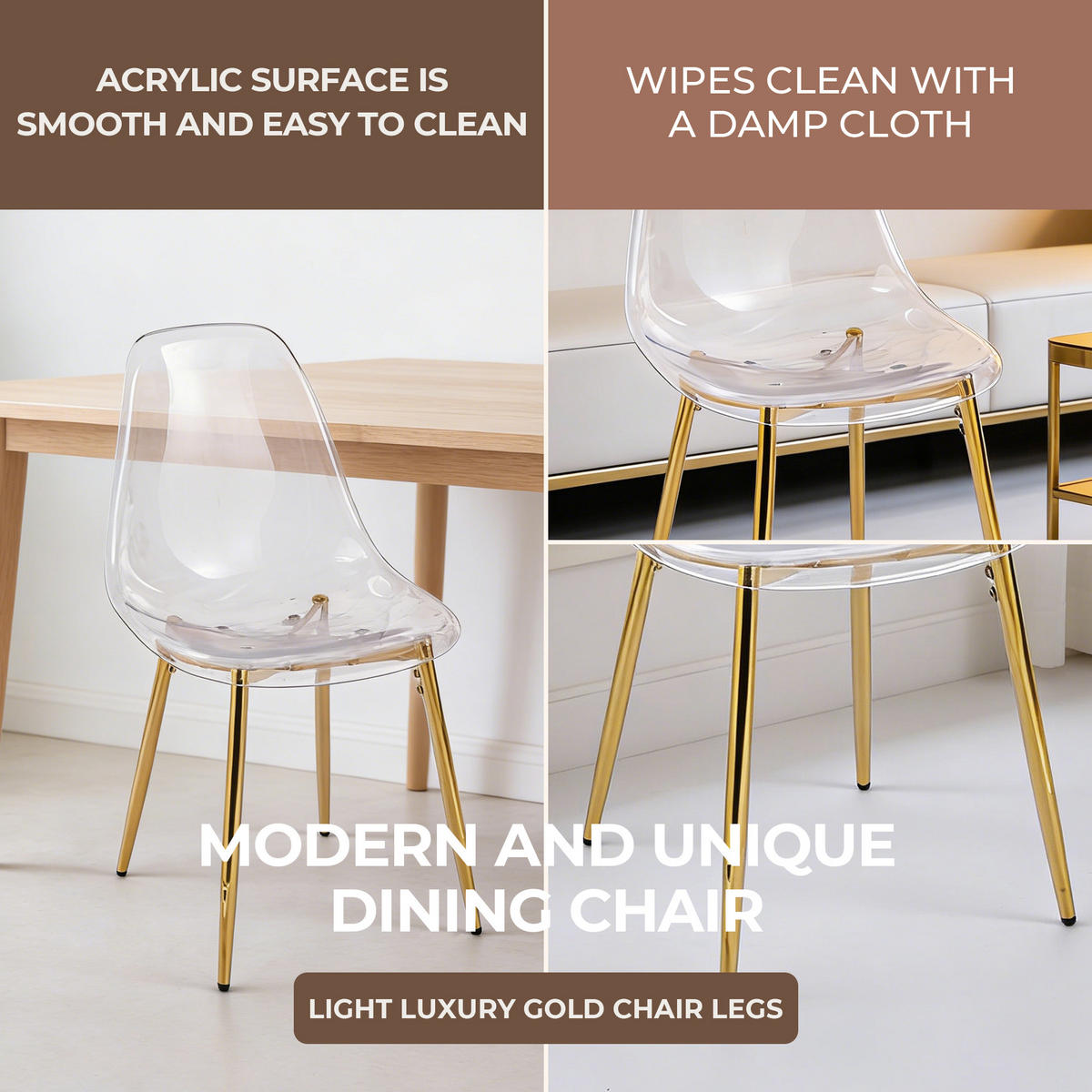 STUHL-SET DE-36421 4 Stück mit Acrylglas-Sitz und Metallbeinen Gold - Goldfarben, Kunststoff (47/81/45cm) - ComfortXL