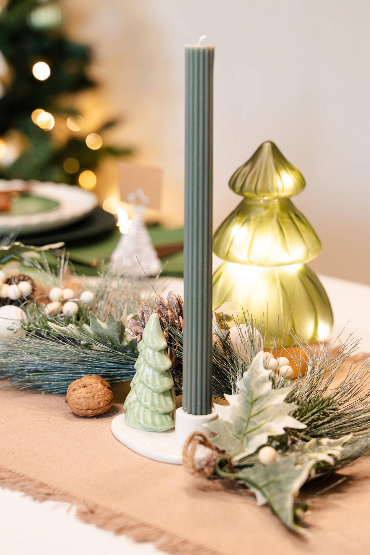 KERZENSTÄNDER Weihnachtsbaum 8 cm - Hellgrün, Keramik (10.4/8.8/6.6cm) - Home Styling Collection