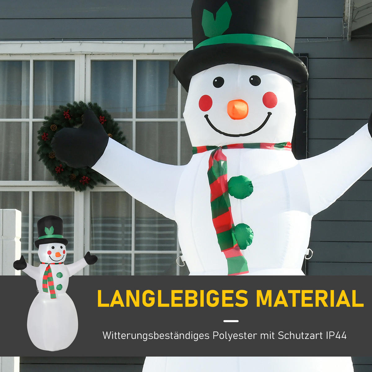 WEIHNACHTSSCHNEEMANN aufblasbarer Schneemann mit 2 Modulleuchten Weiß - Weiß, Kunststoff (72/193/130cm) - HOMCOM