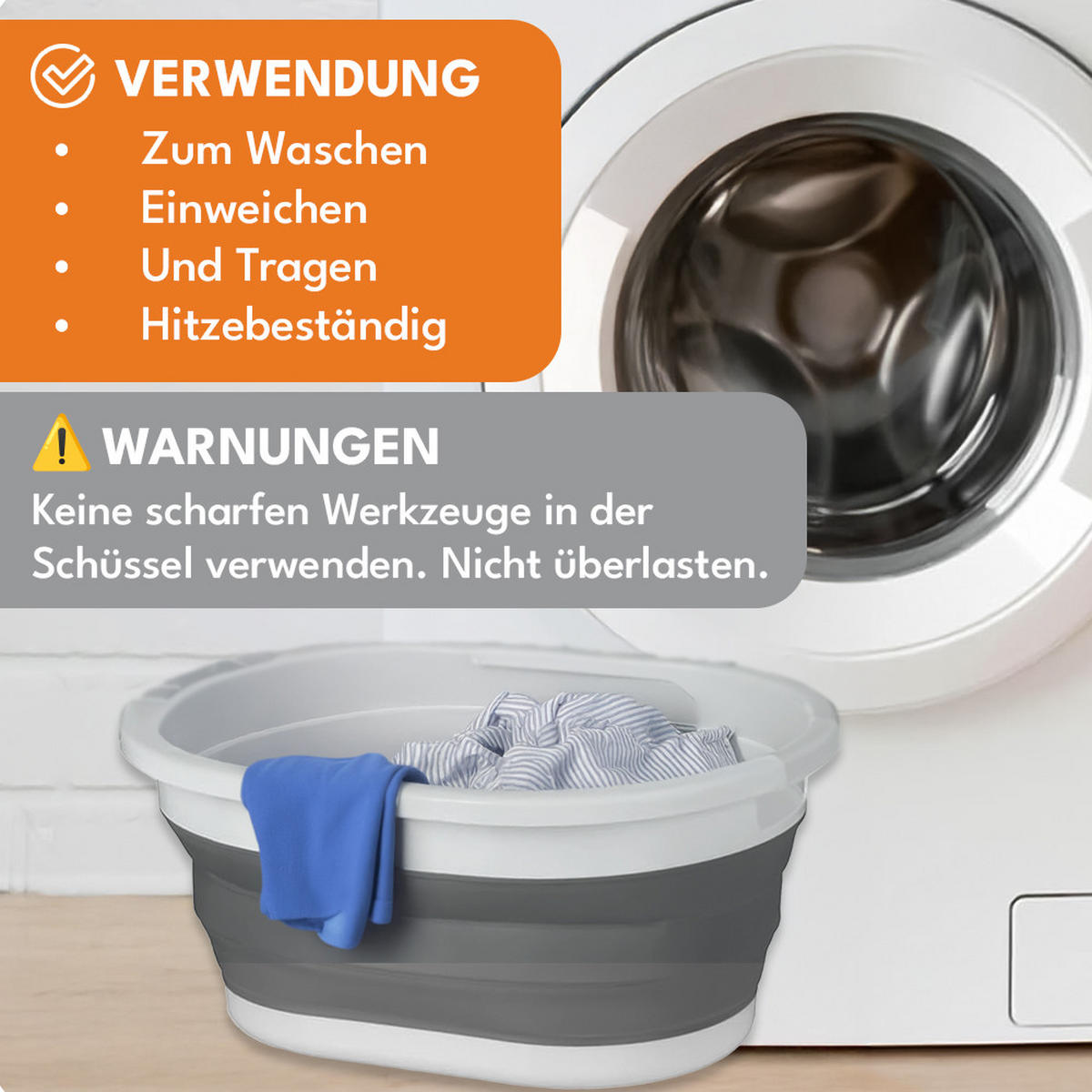 WÄSCHEKORB Faltbarer - Weiß/Grau, Kunststoff (38/24/53.5cm) - KRUMAD