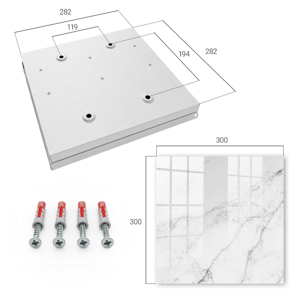 SCHLÜSSELBOX Weiß 30x30 cm – Türöffnung nach rechts - Graue Eleganz - Grau, Metall (30/30/5cm) - TULUP