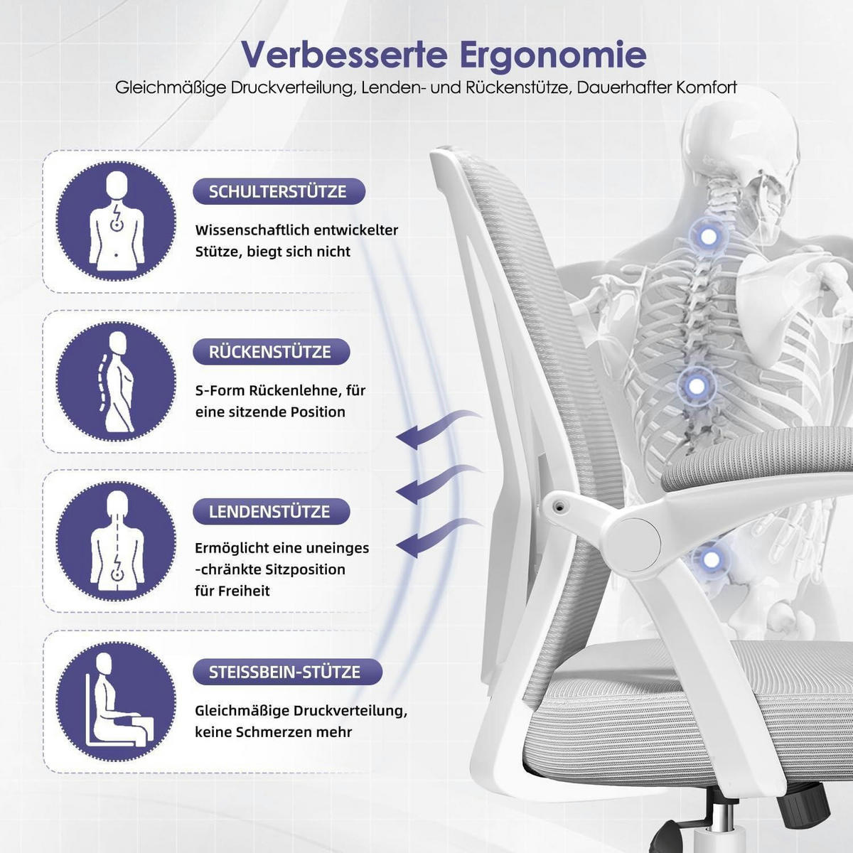 BÜROSTUHL Ergonomisch mit Lendenstütze und Wippfunktion Grau - Grau, Textil (57/99/57cm)