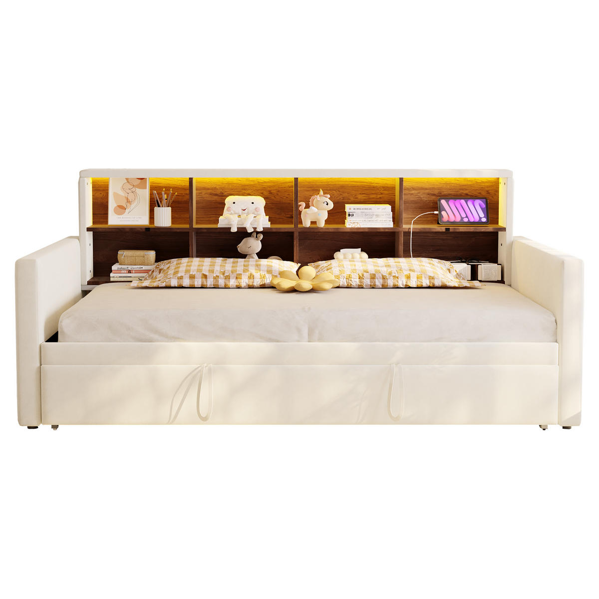 SCHLAFSOFA ausziehbar 90x190 cm Samt Beige - Beige, Metall (90/190cm) - Meubliv